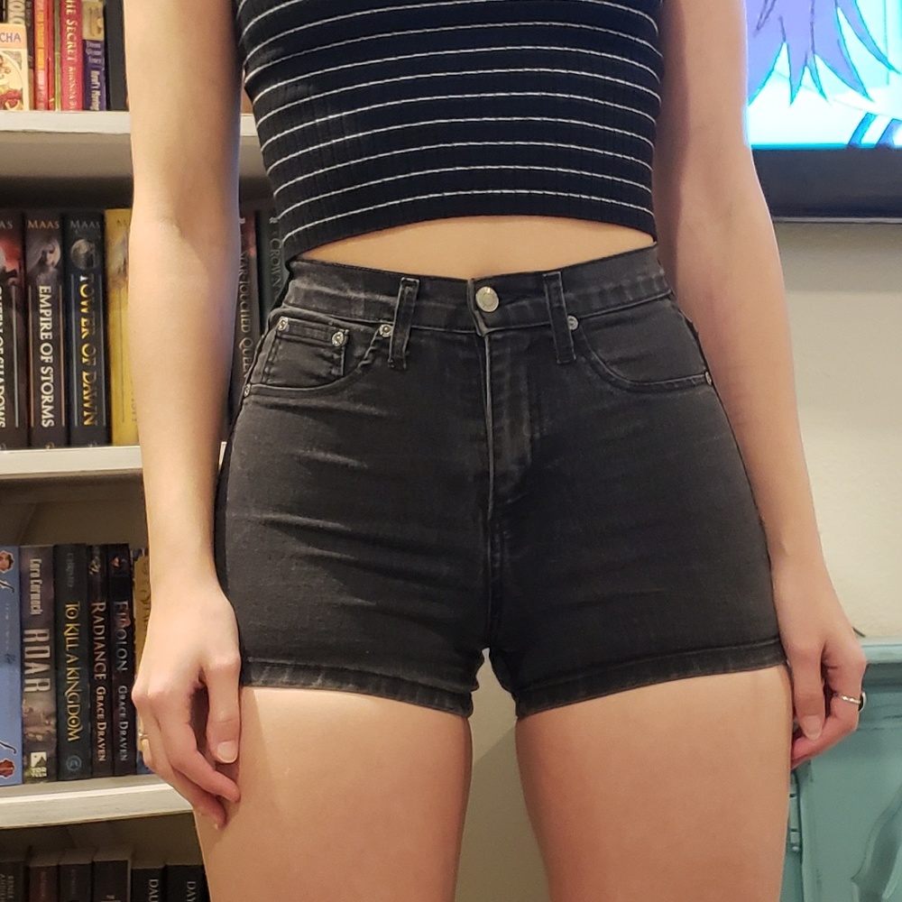 High rise denim shorts